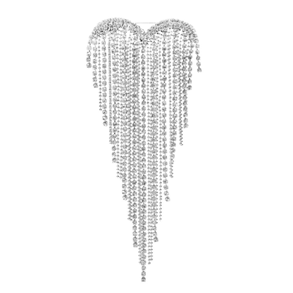 Silver Rhinestone Heart Brooch with Fringe – Glam Statement Pin – 5cm Wide